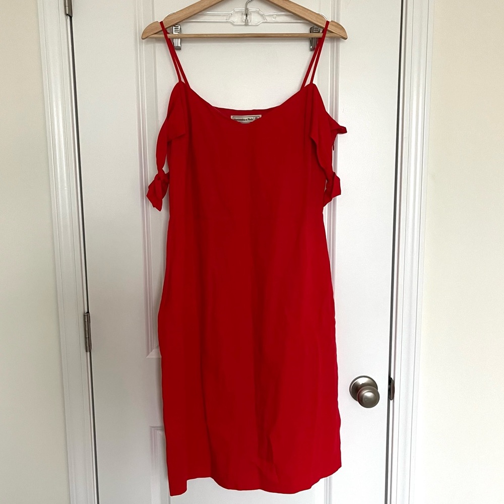 Abercrombie & Fitch Red Linen Blend Off the Shoulder Dress